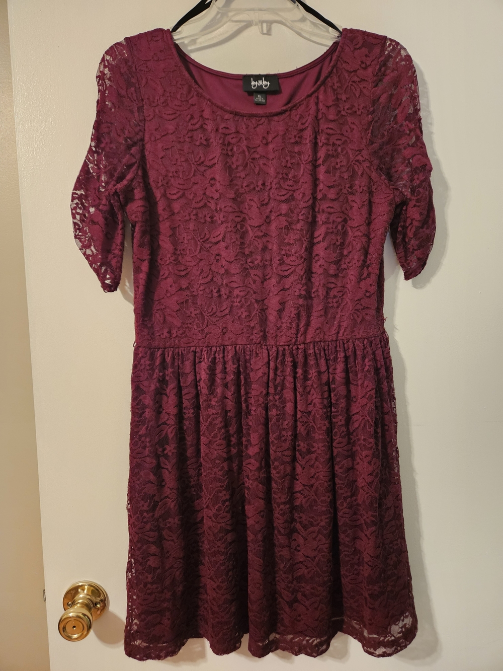 by & by Burgundy Lace Midi Dress
